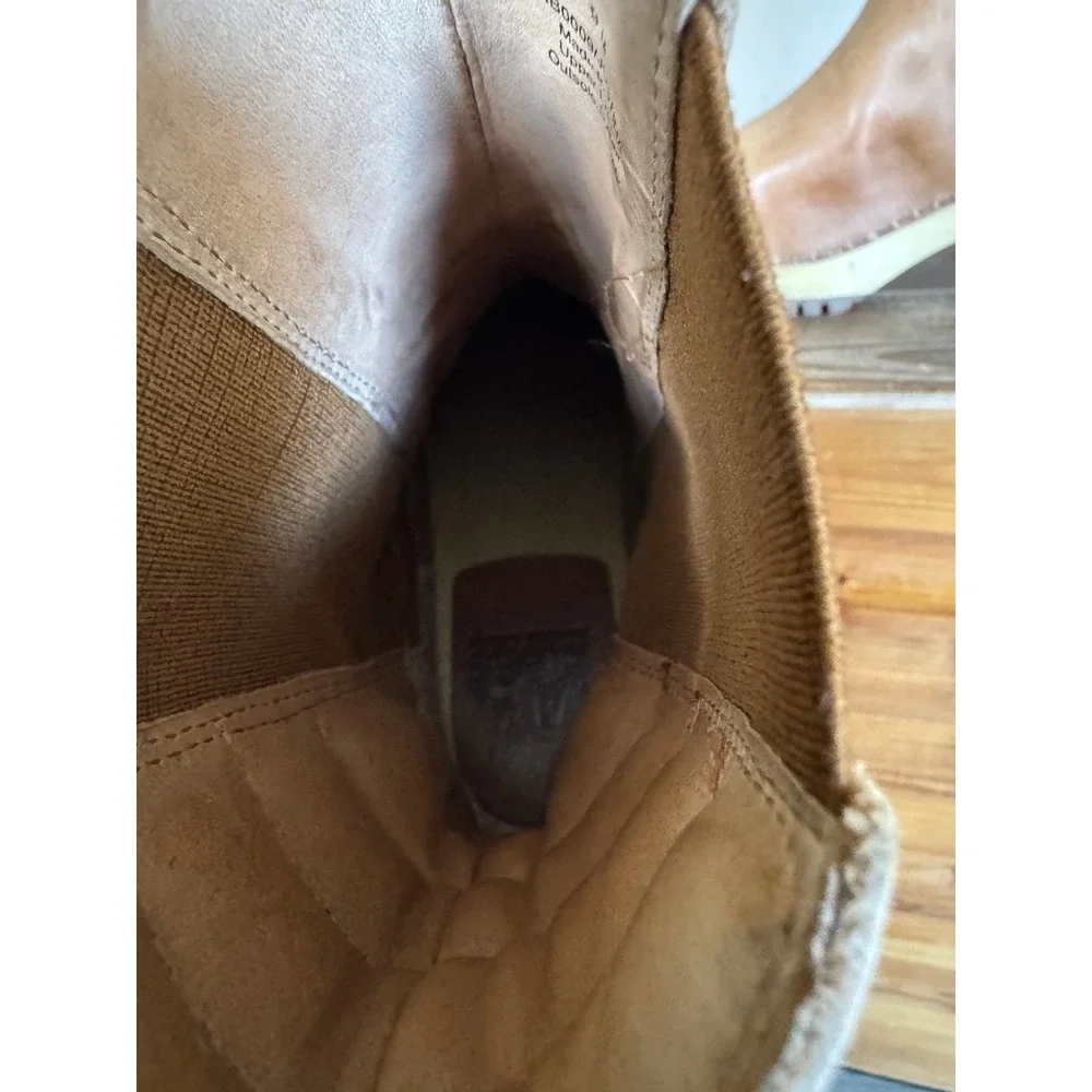 Free People MIA Justina Tan Leather Platform Block Heel Lug Sole Clog Boots Sz 9